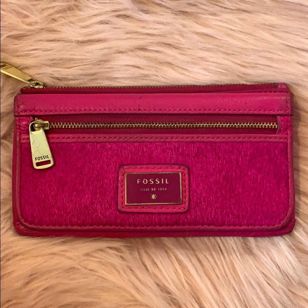 Fossil Preston Fold Hair Calf/Hot Pink Wallet